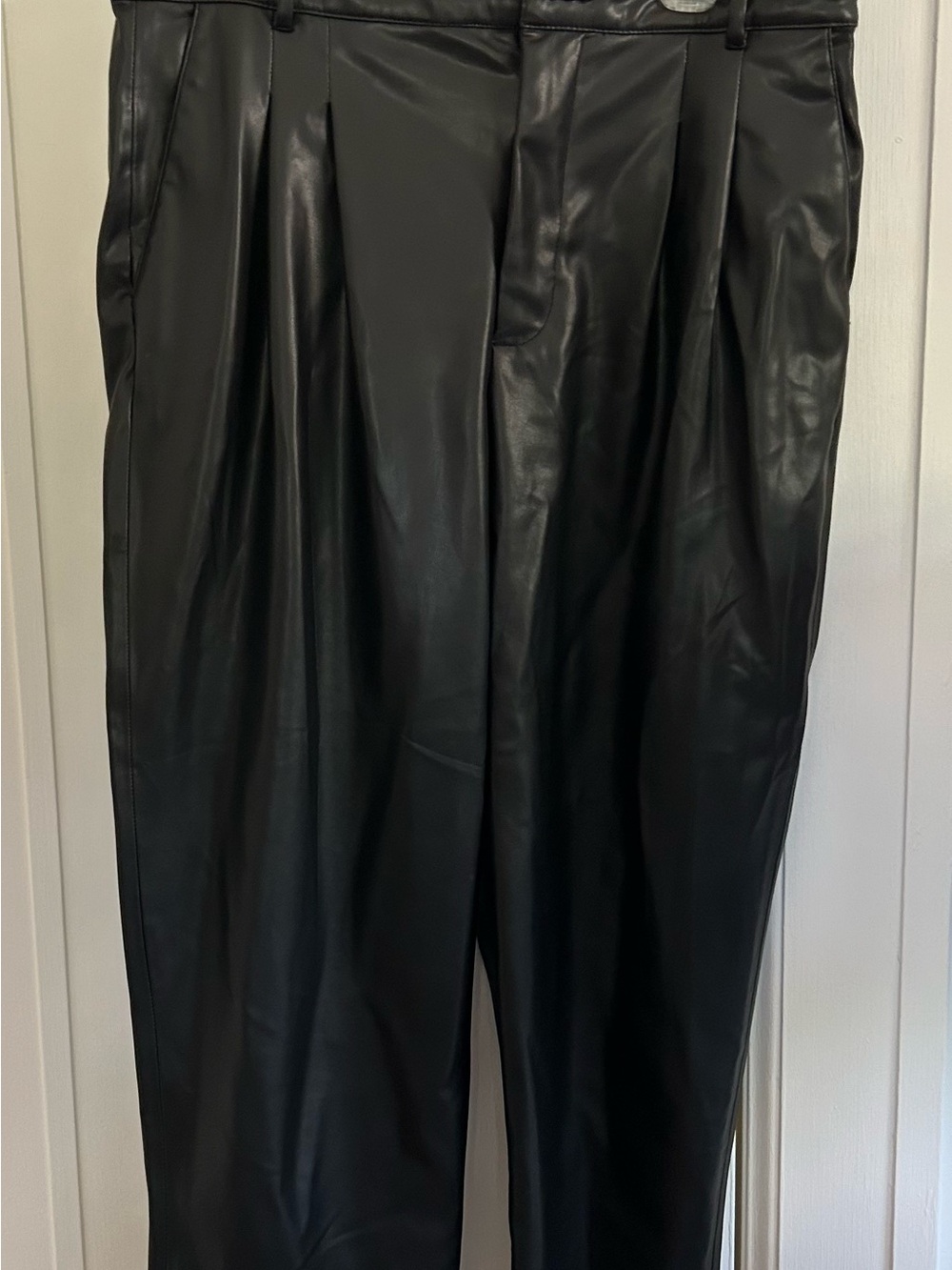 Zara Black Faux Leather Pleated Dress Pants